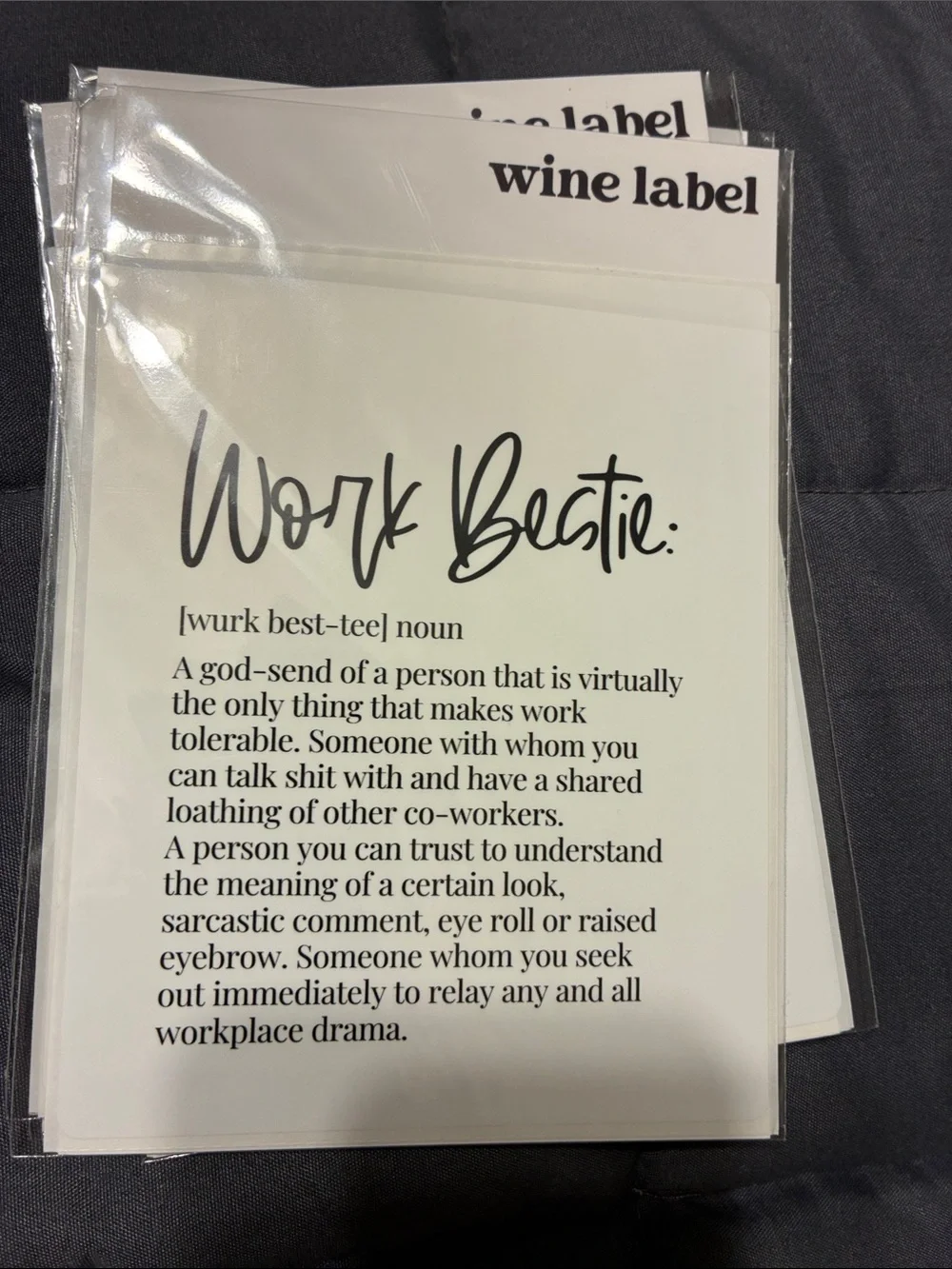 Wine 🍷 Label Sticker Pack of 5 - Black & White Typographic Designs - Humorous